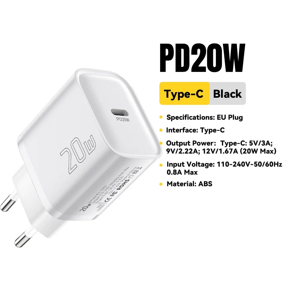 Mini 20W USB-C PD vegg-lader for rasklading