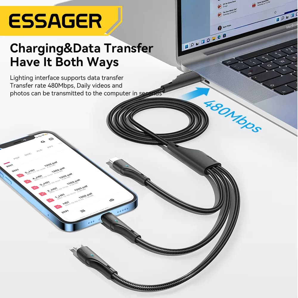 3-i-1 Multi Ladekabel USB-C Micro USB Lightning