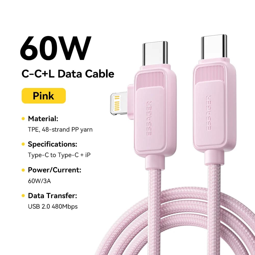 2-i-1 60W USB-C til Lightning hurtigladekabel