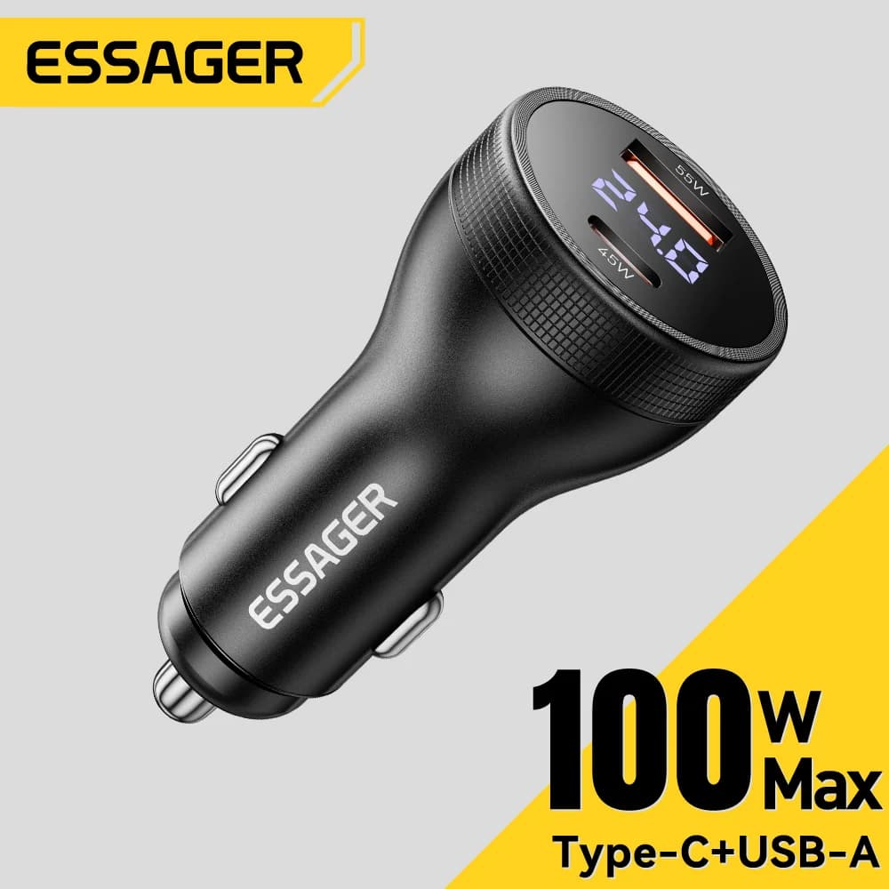 100W USB-C bil-lader med digital display