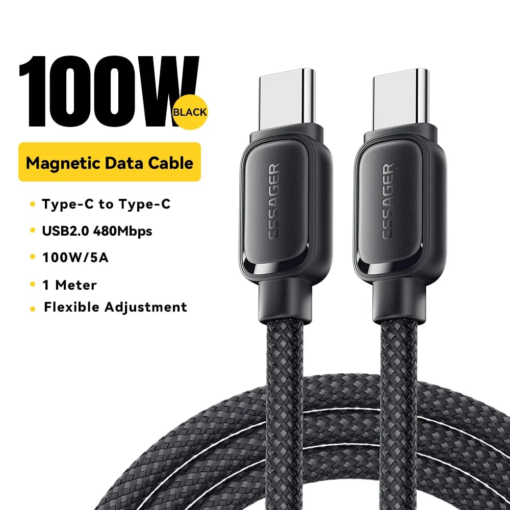 100W magnetisk USB-C ladekabel med flokebeskyttelse