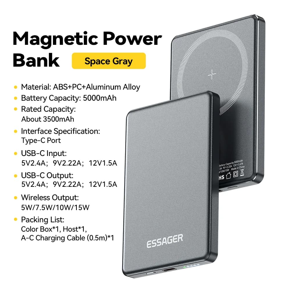 5000mAh Magnetisk Trådløs Powerbank 20W