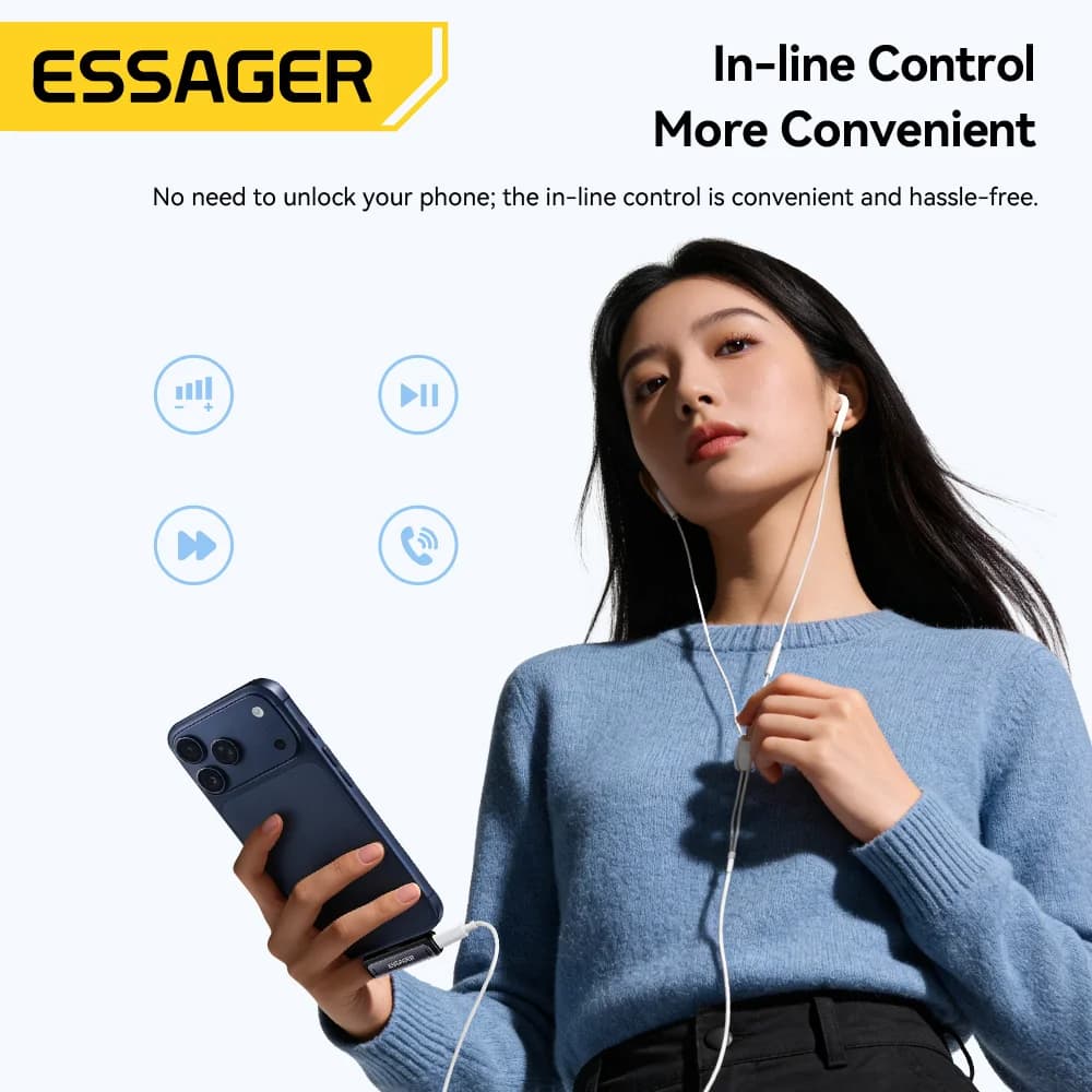 USB-C til 3,5 mm lydkabel og ladeadapter