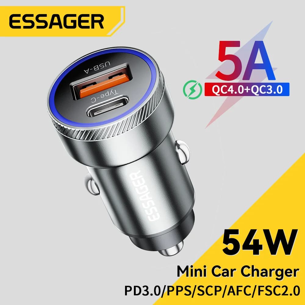 54W USB bil-lader med PD og QC 3.0