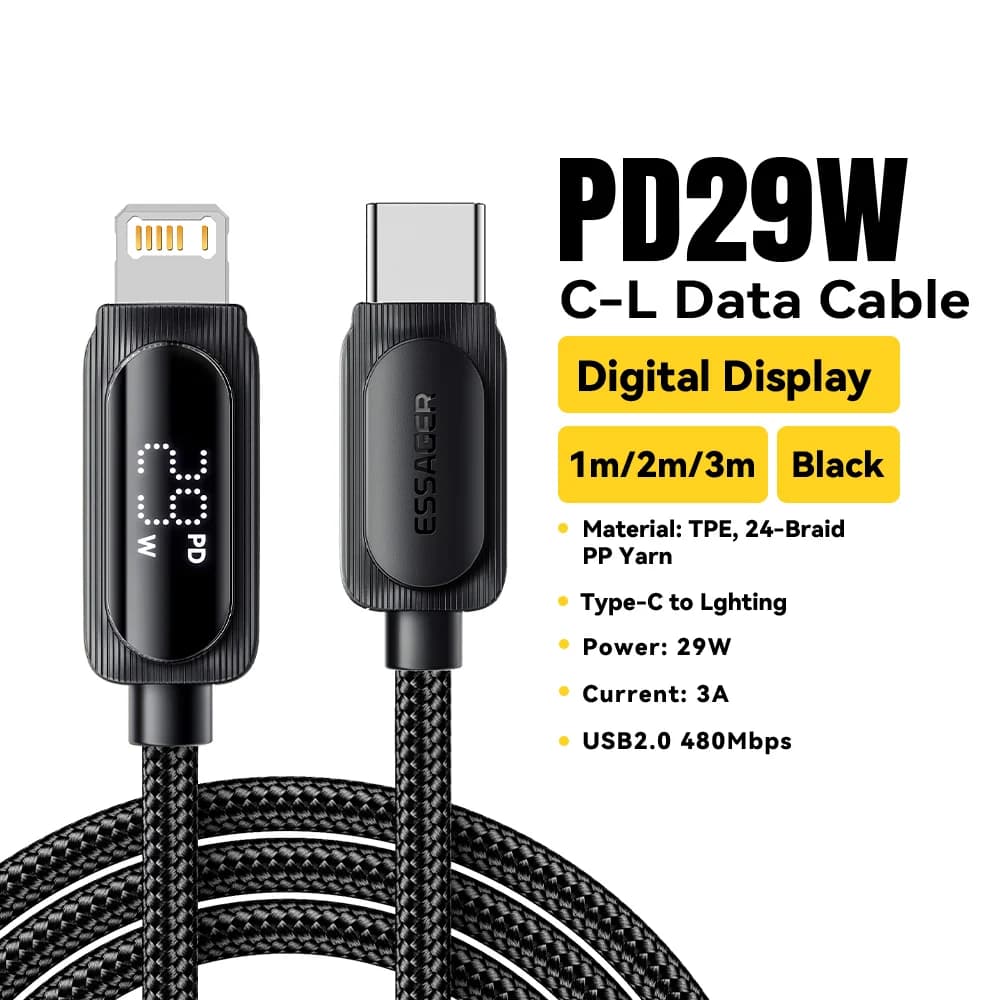 29W USB-C til Lightning-kabel med digital display