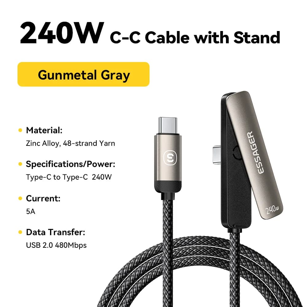 2-i-1 vinklet USB-C-kabel med telefonstativ