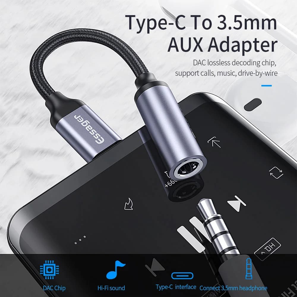 USB-C til 3,5mm Hodetelefon Adapter