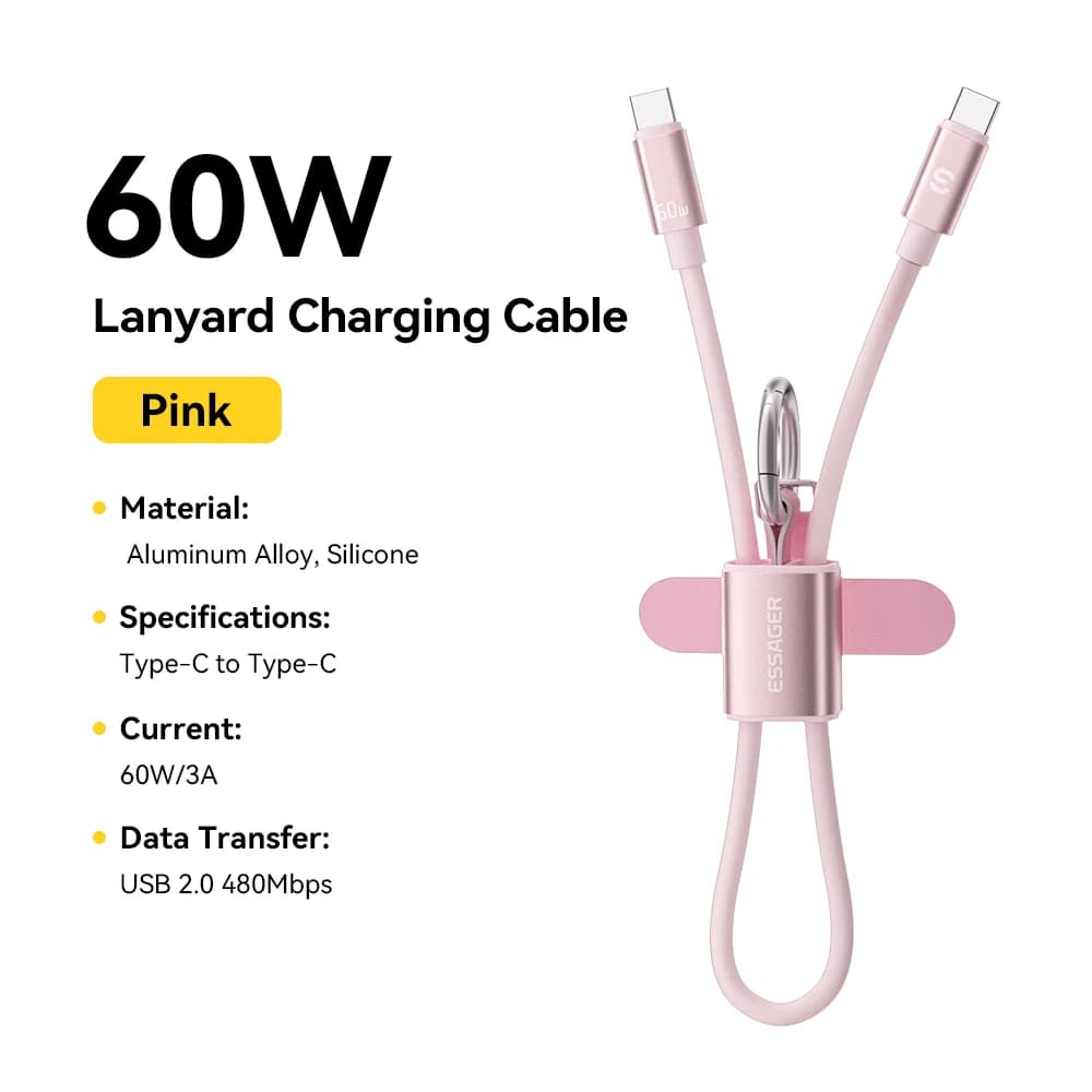 60W kort USB-C til USB-C lanyard-kabel