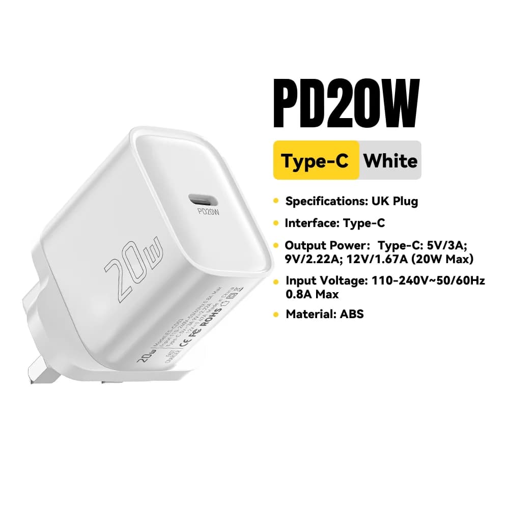 Mini 20W USB-C PD vegg-lader for rasklading