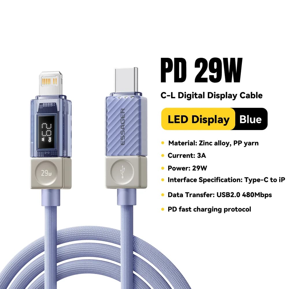 USB-C til Lightning-kabel med digital skjerm
