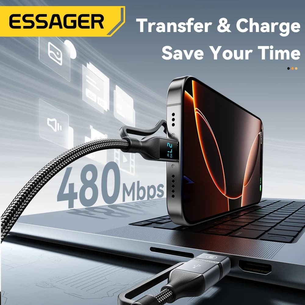 4-i-1 Digital Display USB-C Kabel, 100W PD