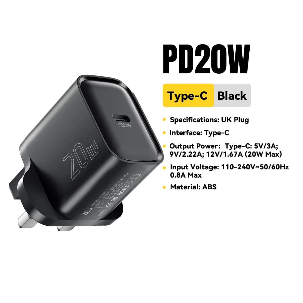 Mini 20W USB-C PD vegg-lader for rasklading