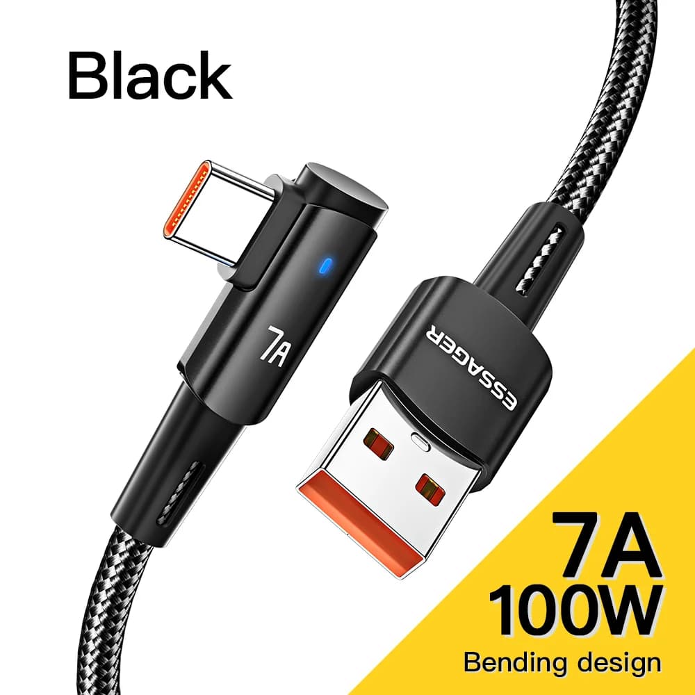 7A USB Type-C-kabel med 90° vinkel og 100 W lading