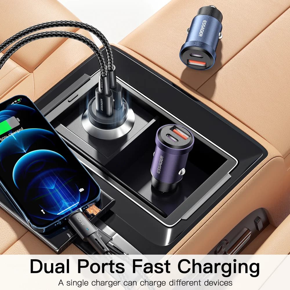30W USB-C bil-lader, Quick Charge 4.0