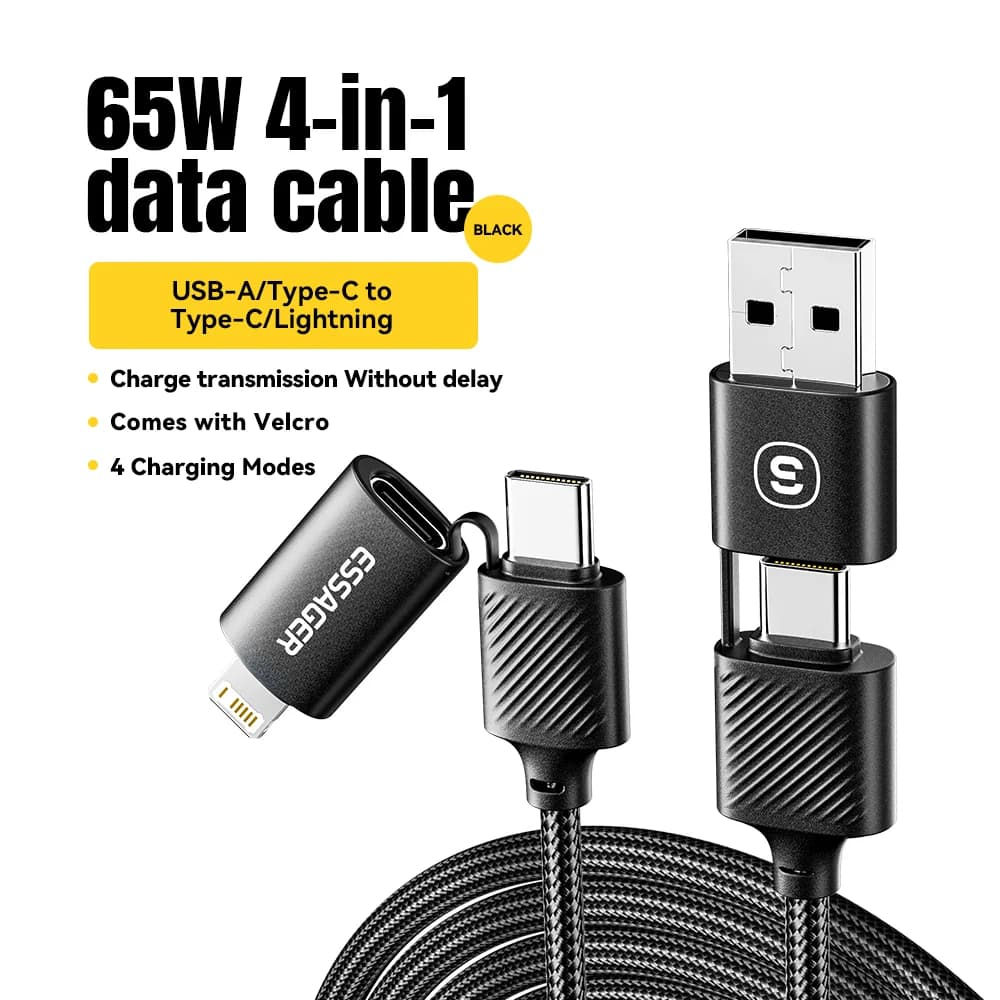 4-i-1 USB-C-kabel, 65W PD hurtiglading