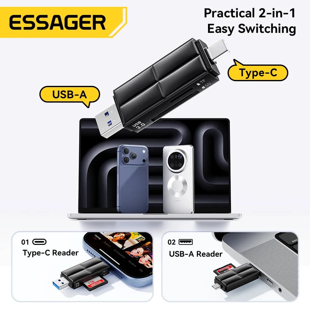 USB 3.0 og Type-C SD/Micro SD-kortleser