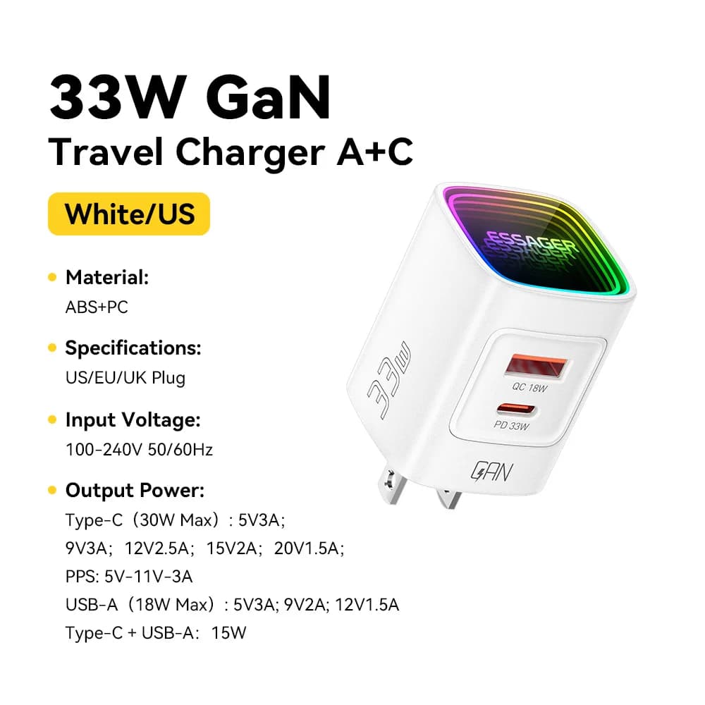 33W GaN USB-C PD Bærbar Lader
