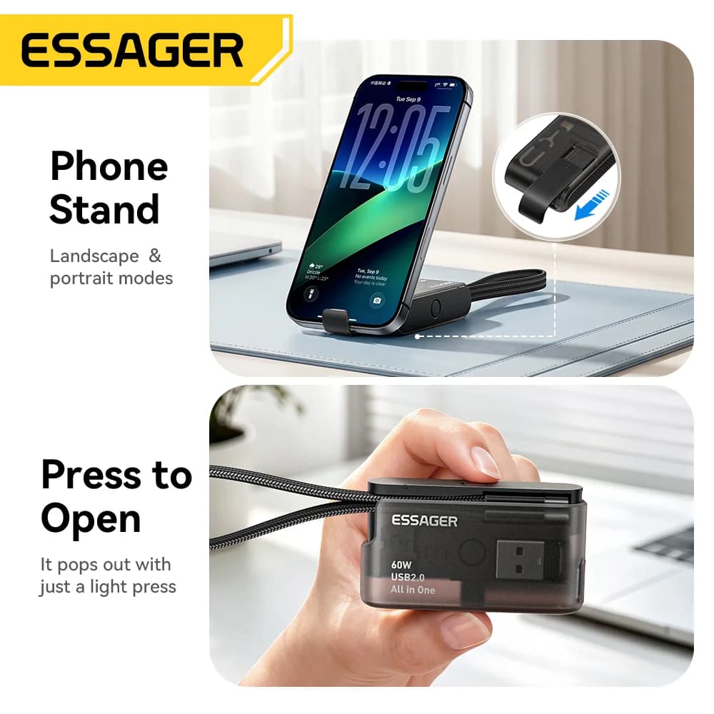 60W USB-C Datakabelsett med Reiselagerboks