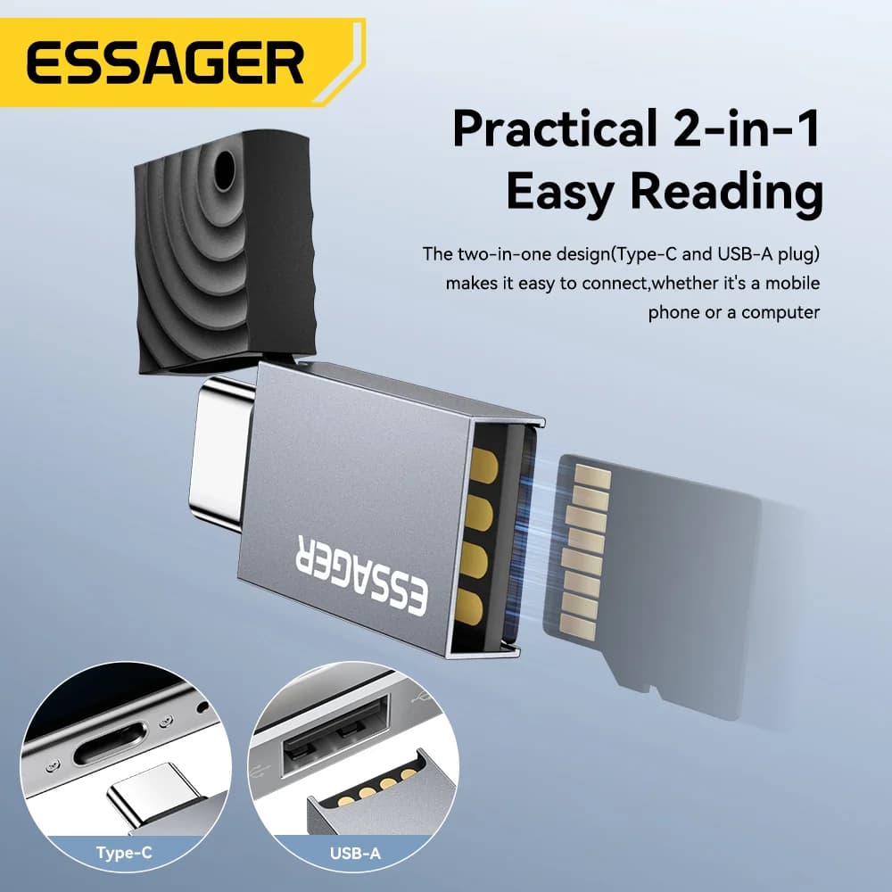 2-i-1 kortleser med USB-C og USB 2.0