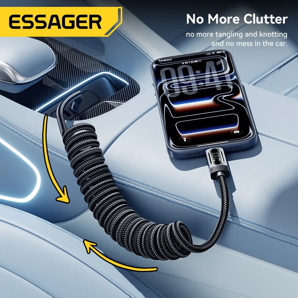 100W Fjær USB-C til USB-C bilkabel