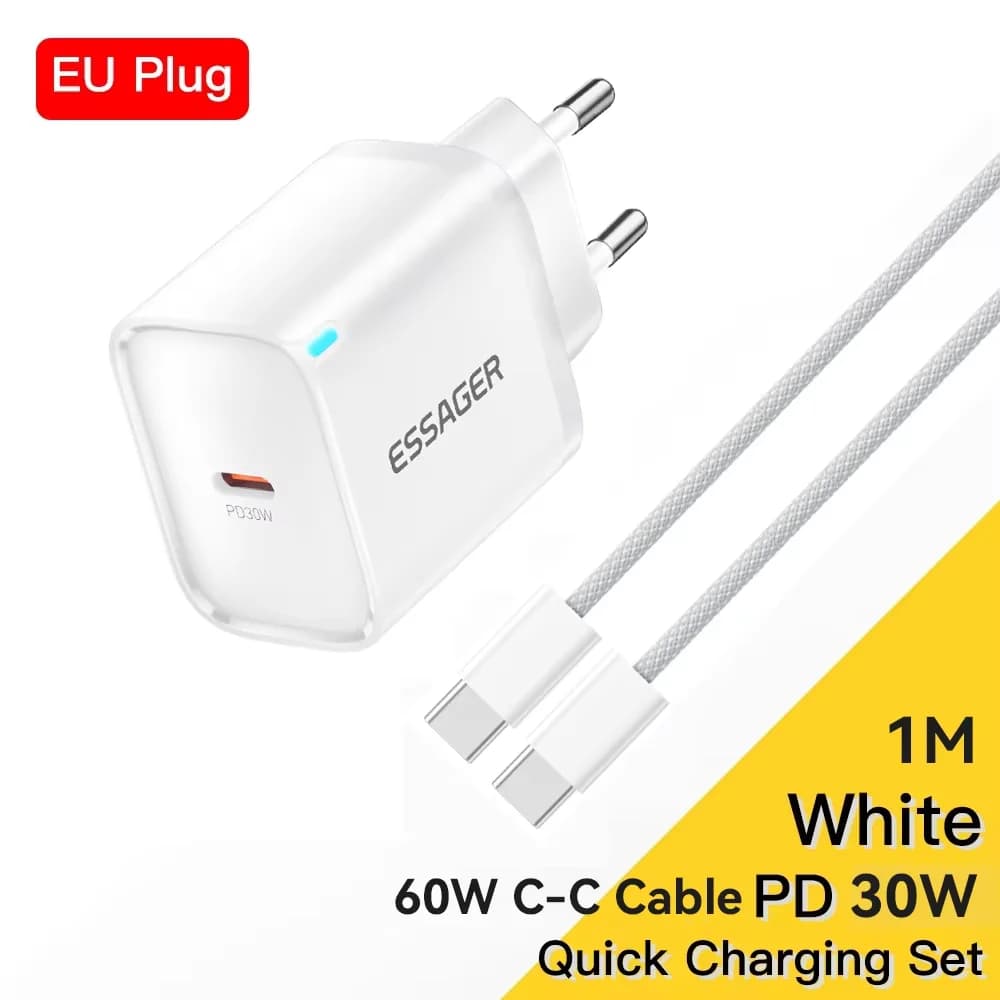 30W Mini USB-C Lader med Lightning-kabelsett