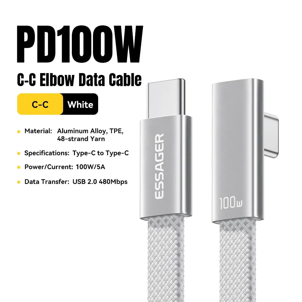100W USB-C Hurtigladekabel med Vinkel