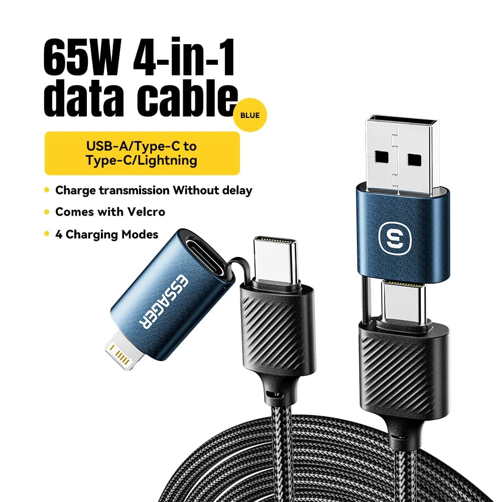 4-i-1 USB-C-kabel, 65W PD hurtiglading