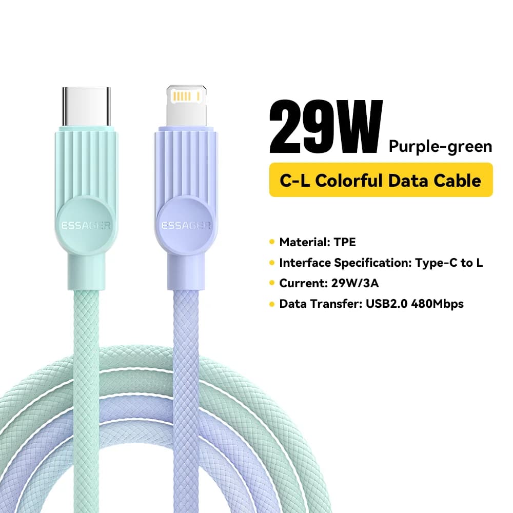 Fargerik USB-C til Lightning-kabel, 29W PD