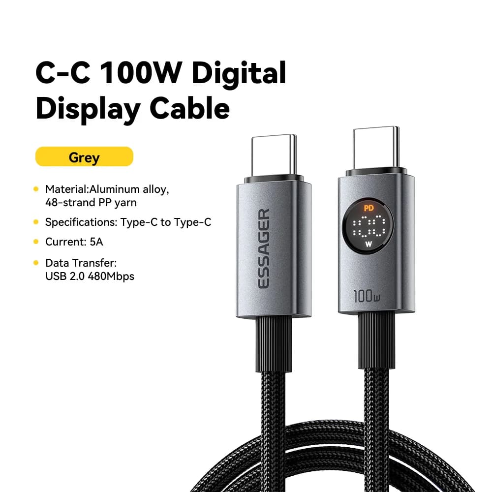USB-C til USB-C-kabel med digital display, 100W