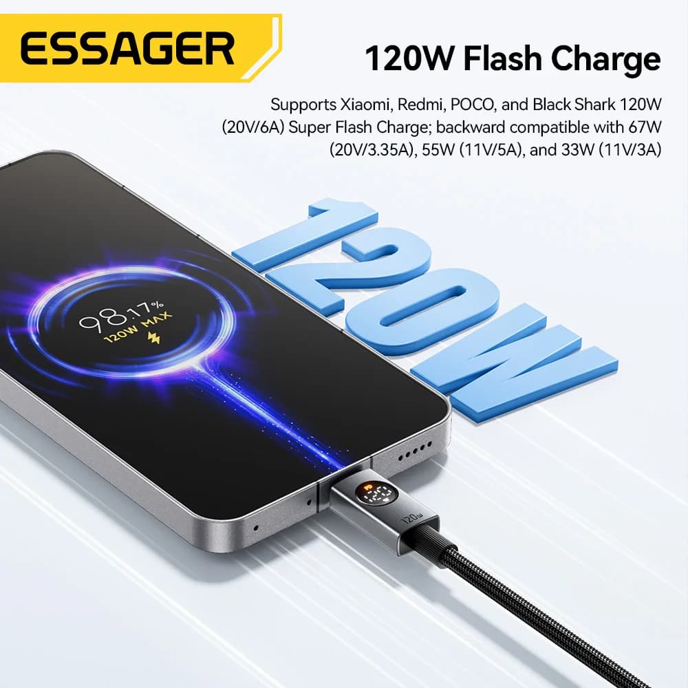 120W 6A USB-A til USB-C lynladerkabel