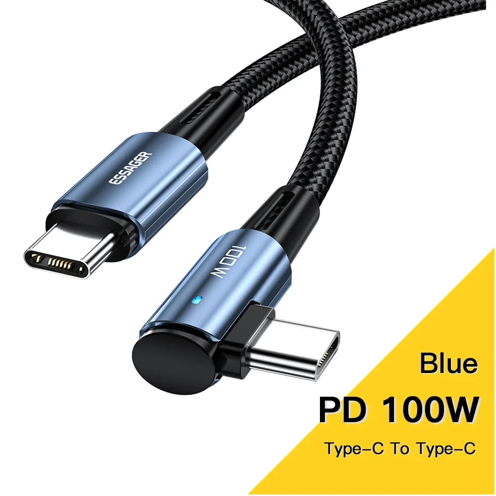 100W 90-graders USB-C til USB-C hurtigladekabel