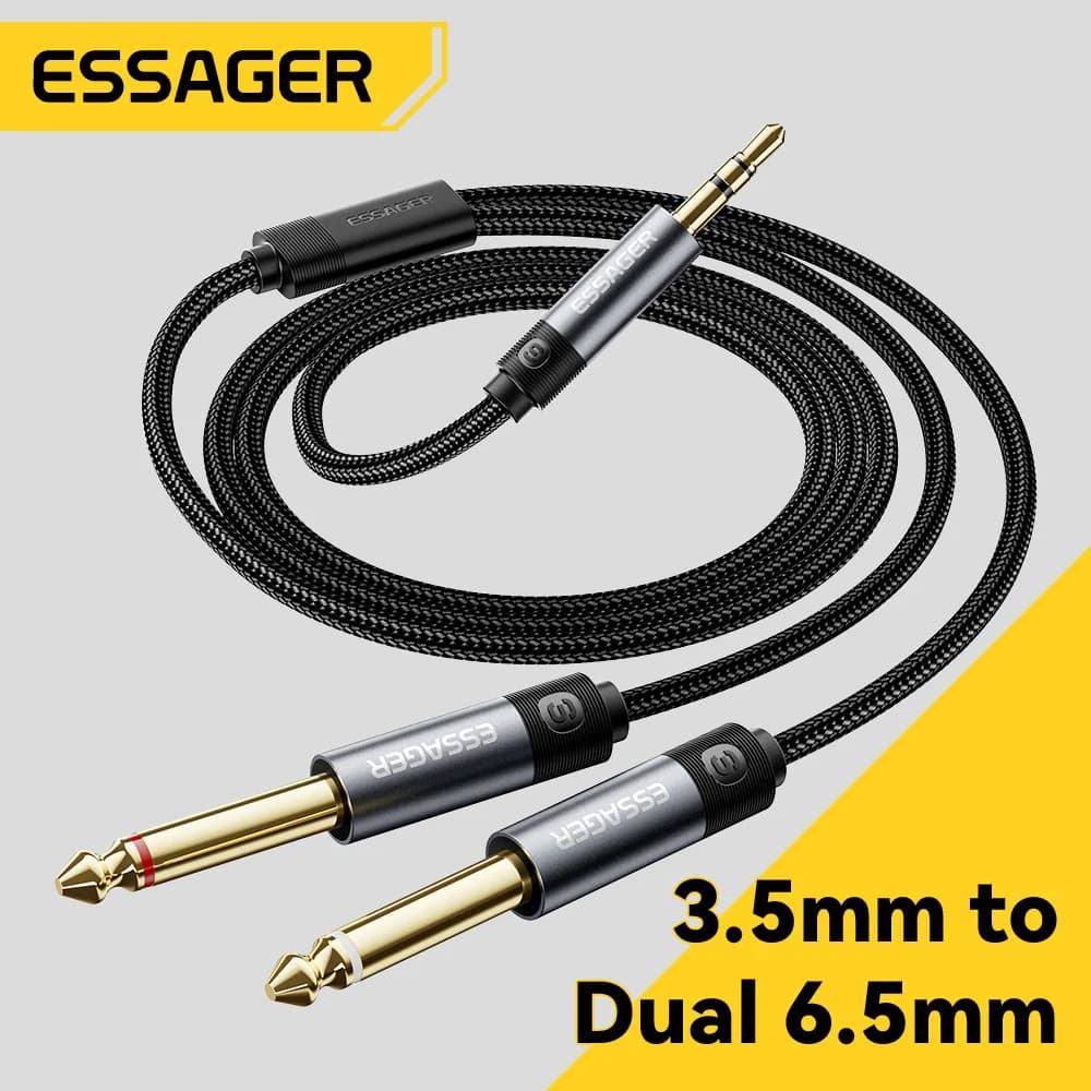 3,5 mm til dobbel 6,35 mm stereo lydkabeladapter