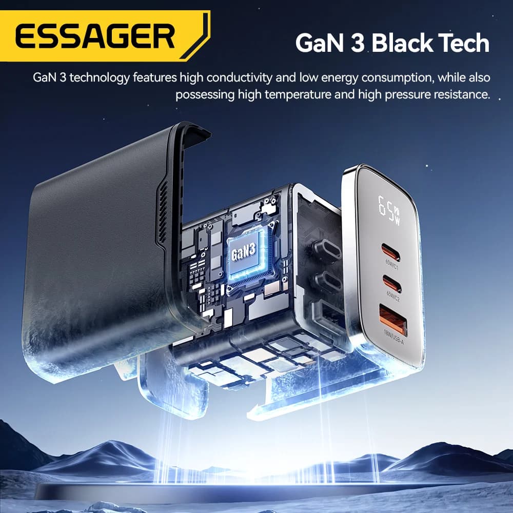 65W GaN USB-C-lader med digital display