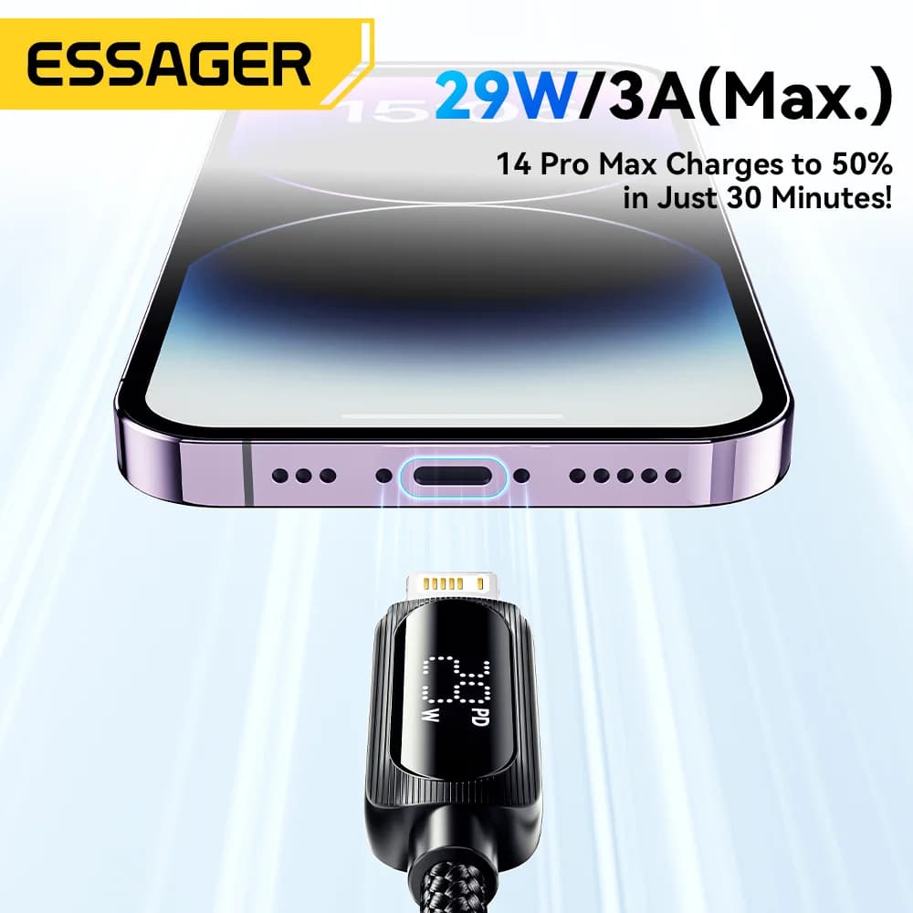 29W USB-C til Lightning-kabel med digital display