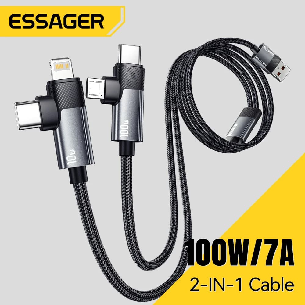 2-i-1 100W hurtigladekabel Type-C og Lightning