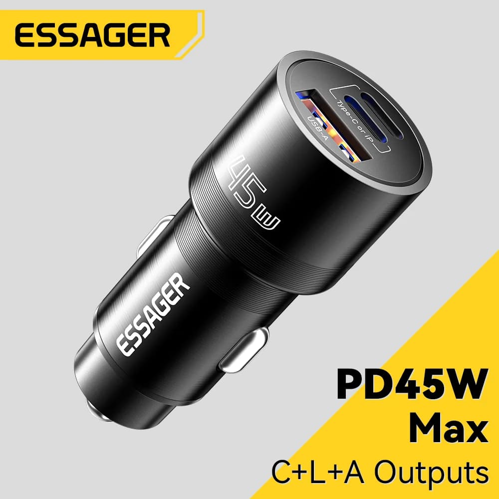 45W USB-C bil-lader med PD og QC 3.0
