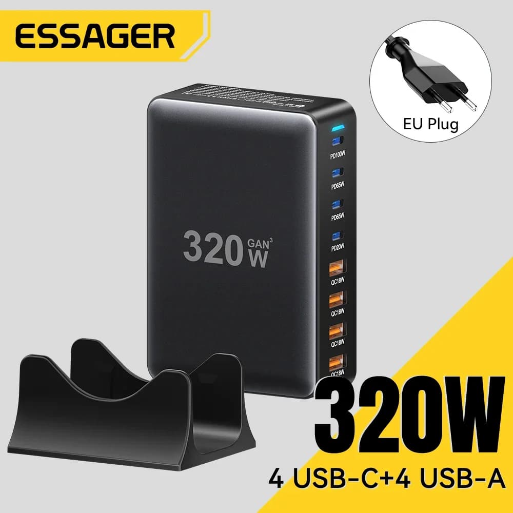 320W 8-porters GaN skrivebordslader stasjon USB-C