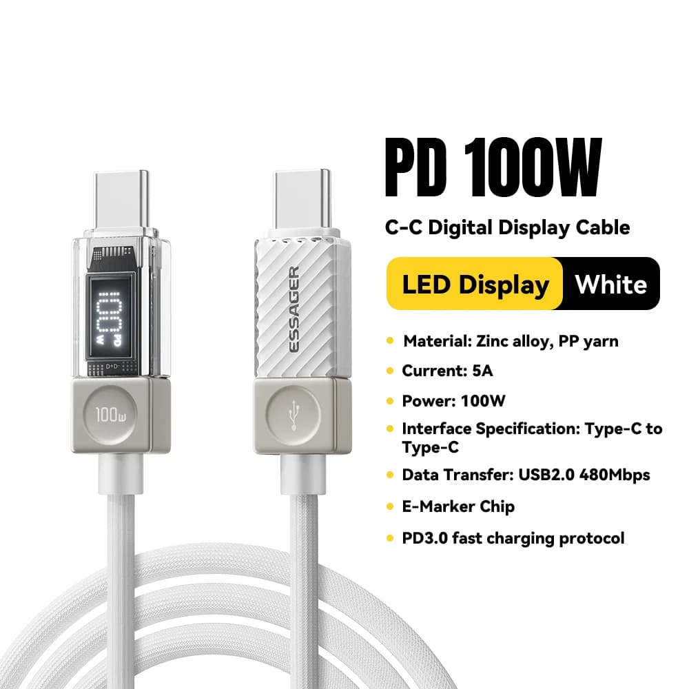 240W USB-C-kabel med LED-skjerm og 100W PD 3.1