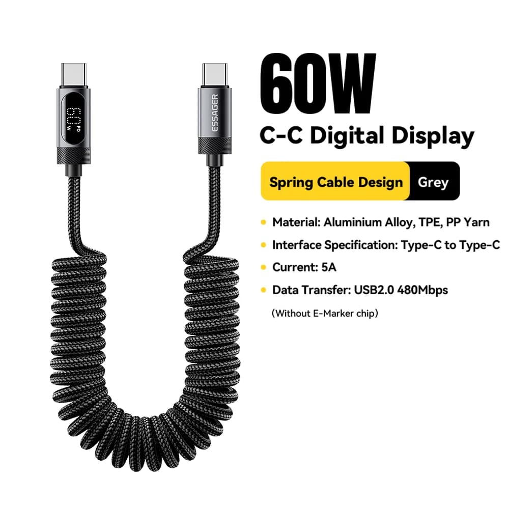 100W Fjær USB-C til USB-C bilkabel