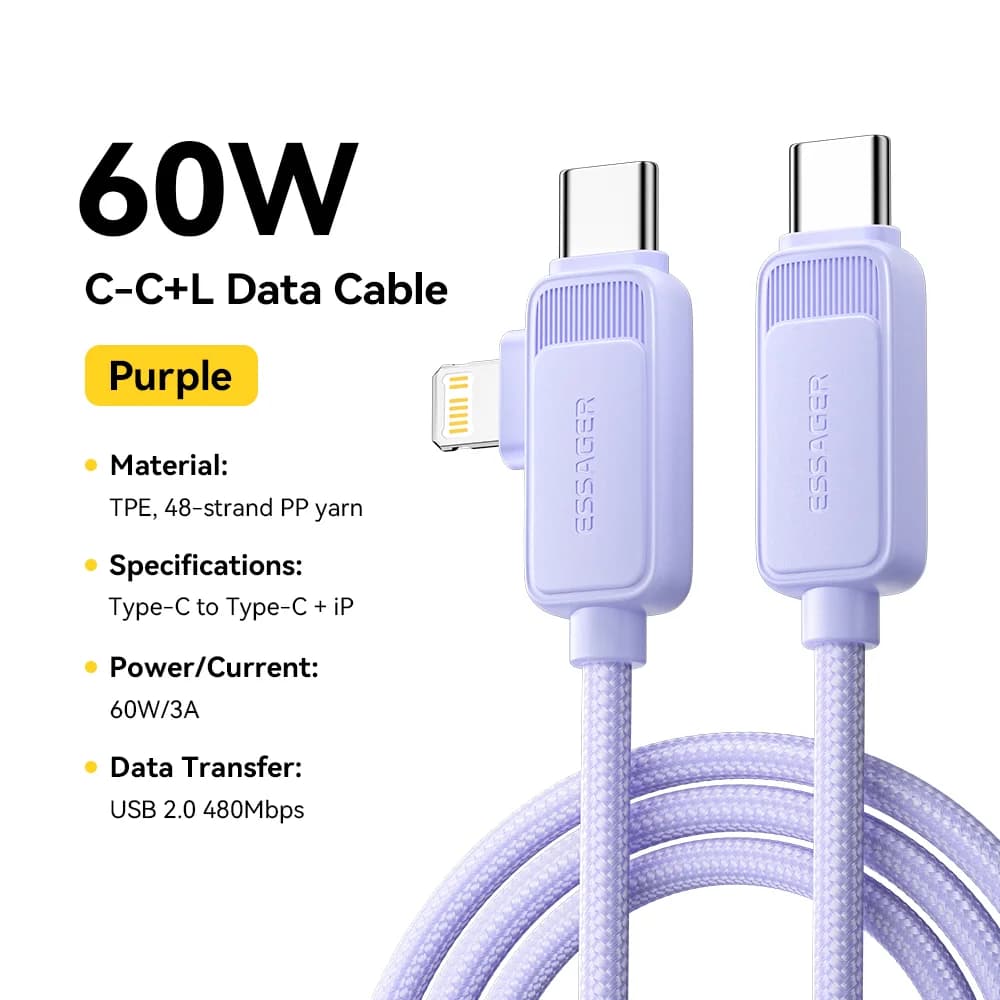 2-i-1 60W USB-C til Lightning hurtigladekabel