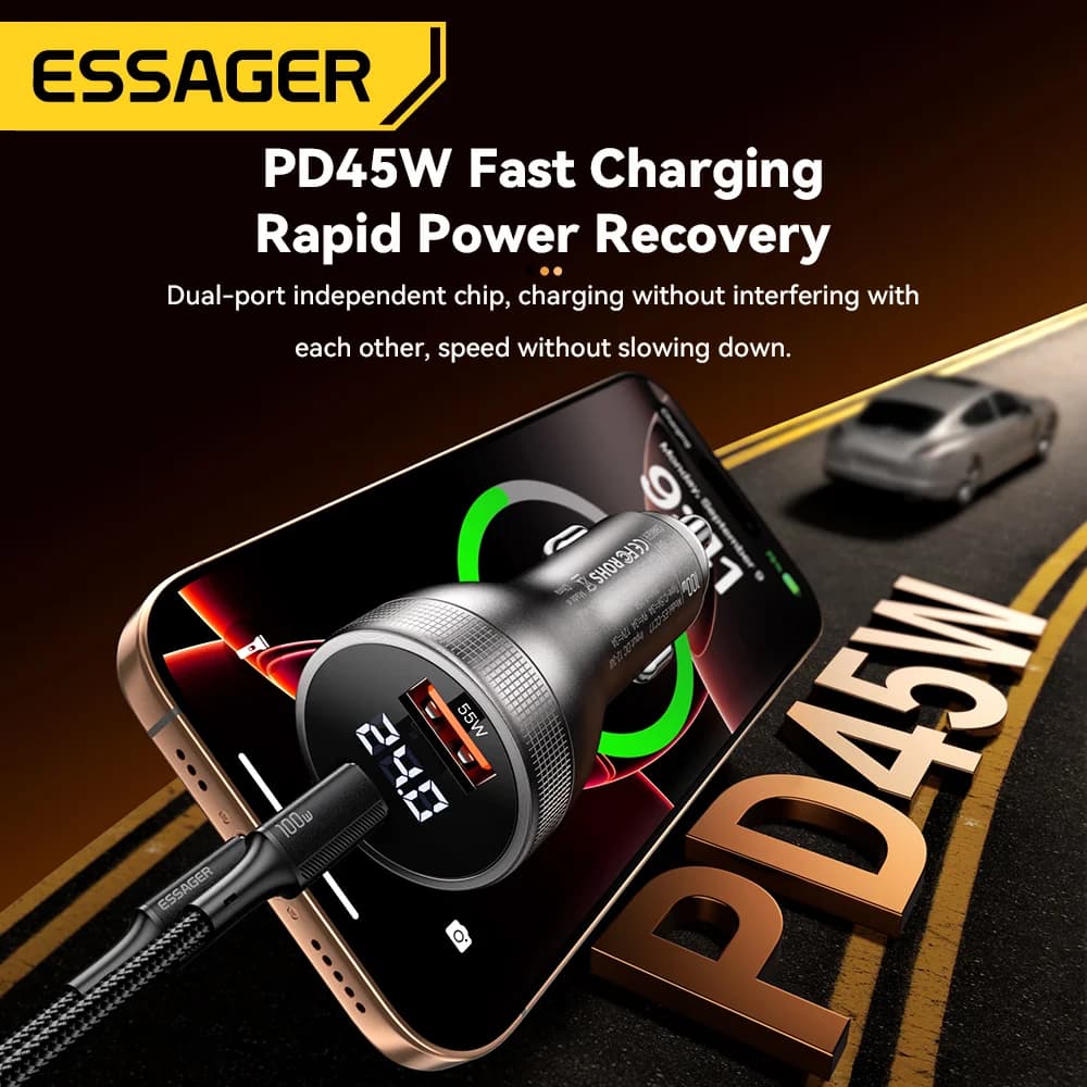 100W USB-C bil-lader med digital display