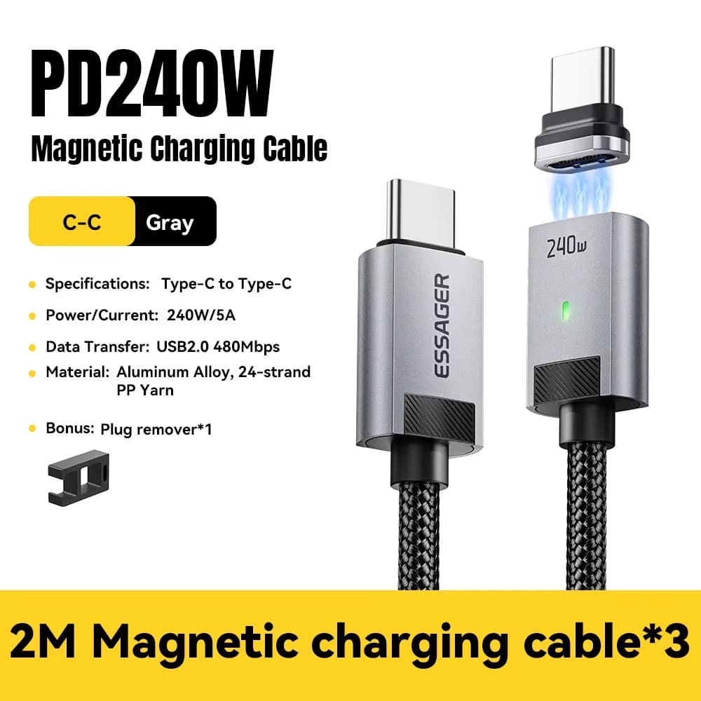 240W magnetisk USB-C til USB-C ladekabel