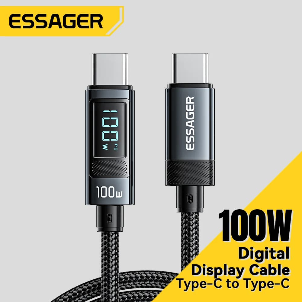 100W USB Type-C-kabel med 90° vinkel og LED-display