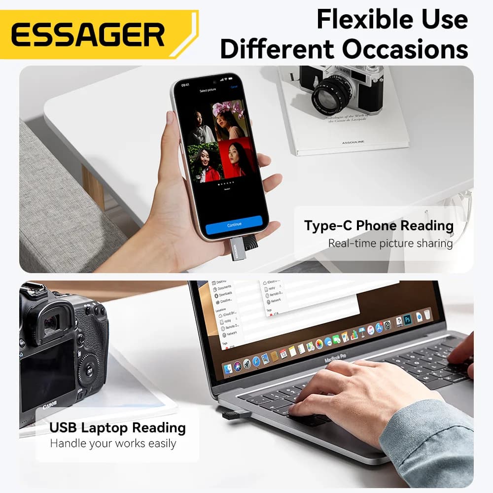 2-i-1 kortleser med USB-C og USB 2.0
