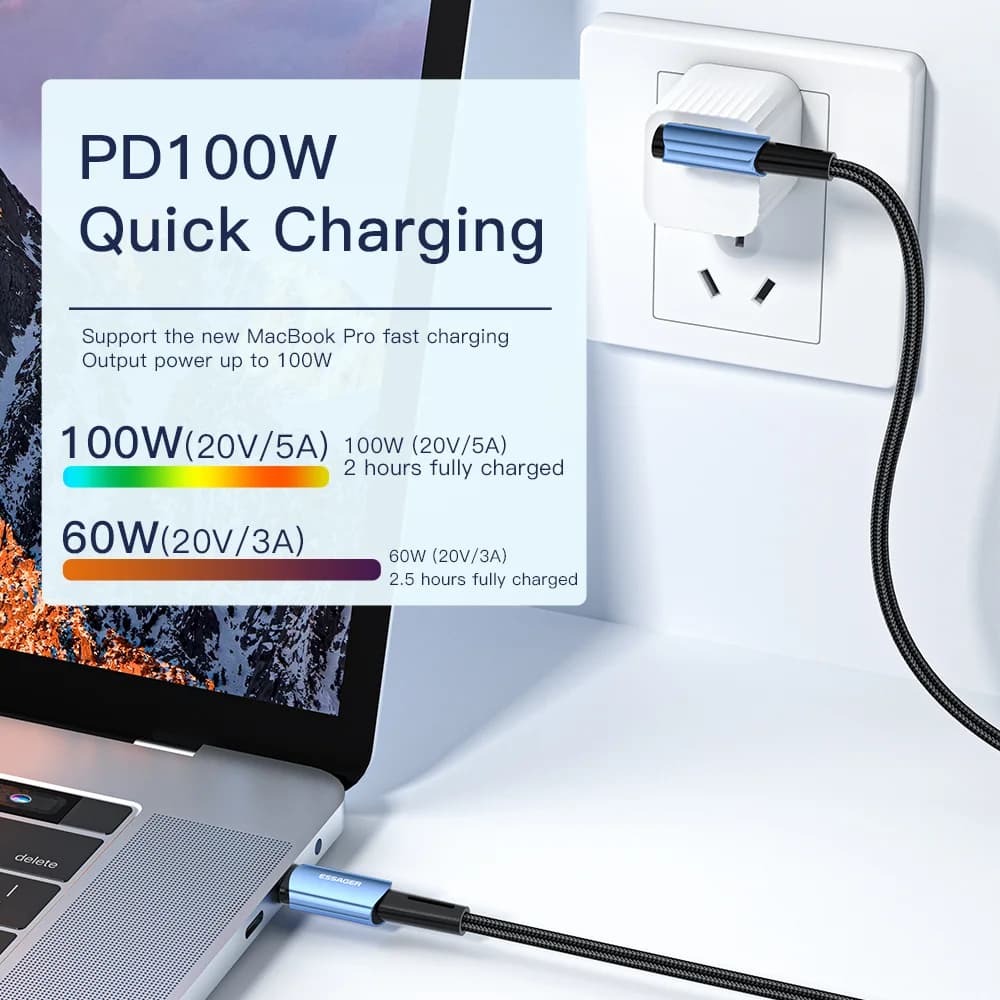100W 90-graders USB-C til USB-C hurtigladekabel