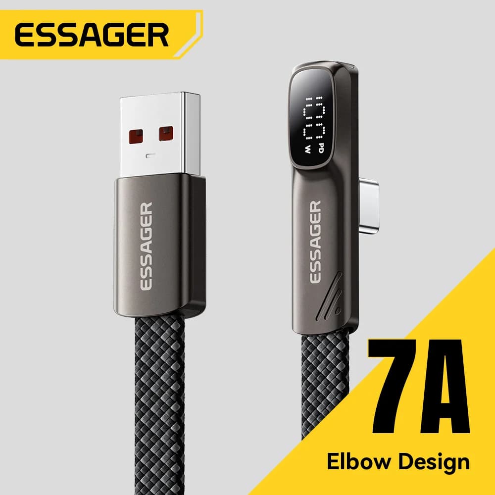 7A 100W Vinkel USB-C Kabel med Digital Display