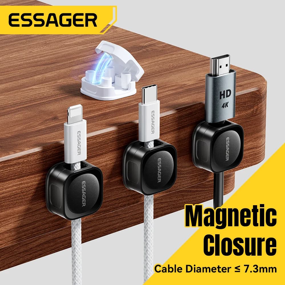 Magnetiske justerbare kabelklips for skrivebordsorganisering