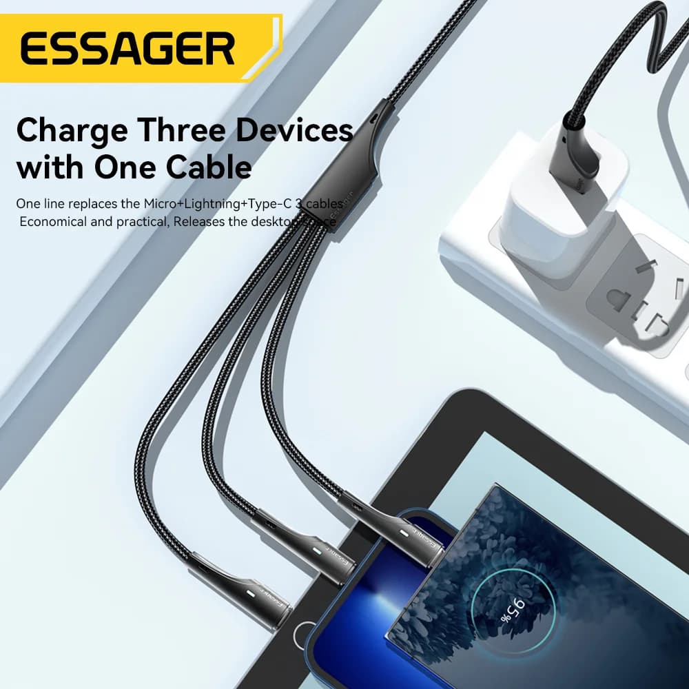 3-i-1 Multi Ladekabel USB-C Micro USB Lightning