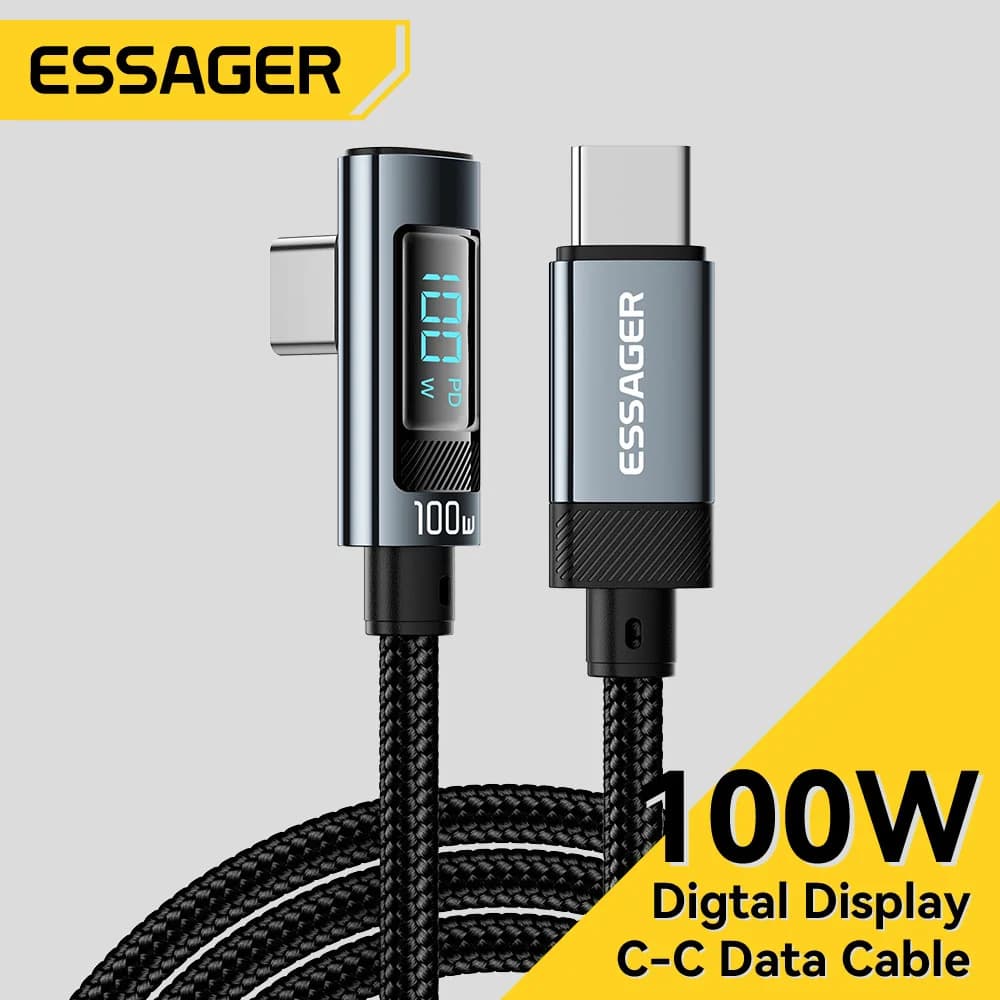 100W 5A USB-C kabel med vinkel og LED-display