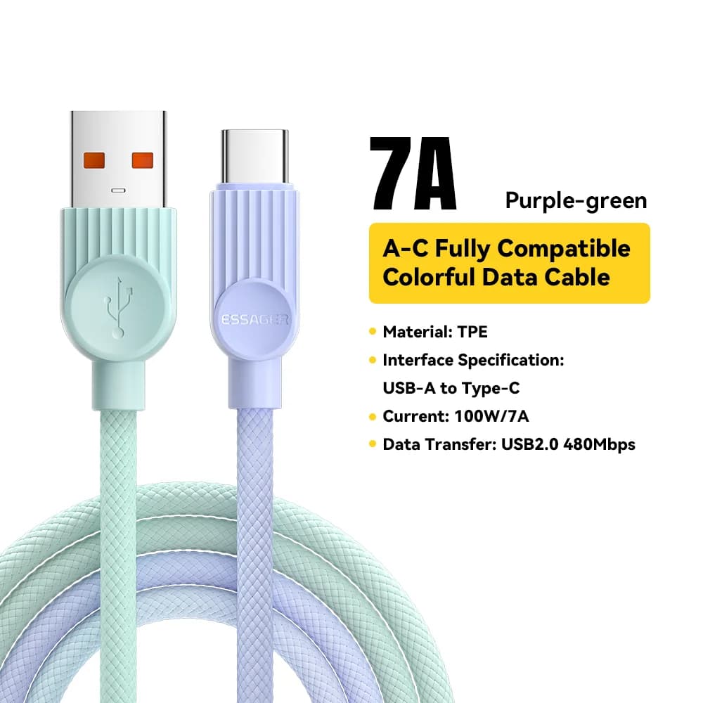 60W farget USB-C til USB-C hurtigladekabel